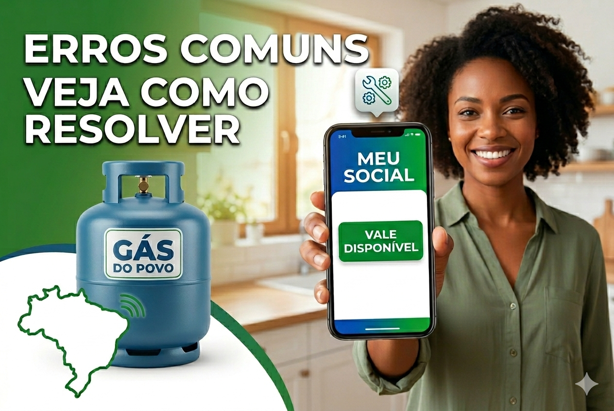 Pessoa segurando celular com erro no aplicativo Meu Social Gás do Povo 2026
