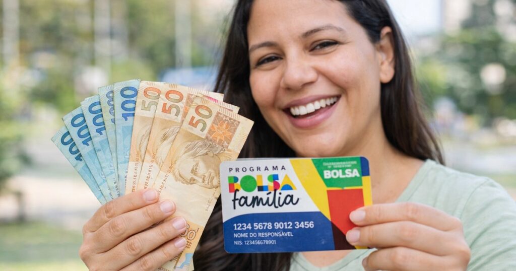 mulher sorrindo com o pagamento do calendário bolsa família março 2026